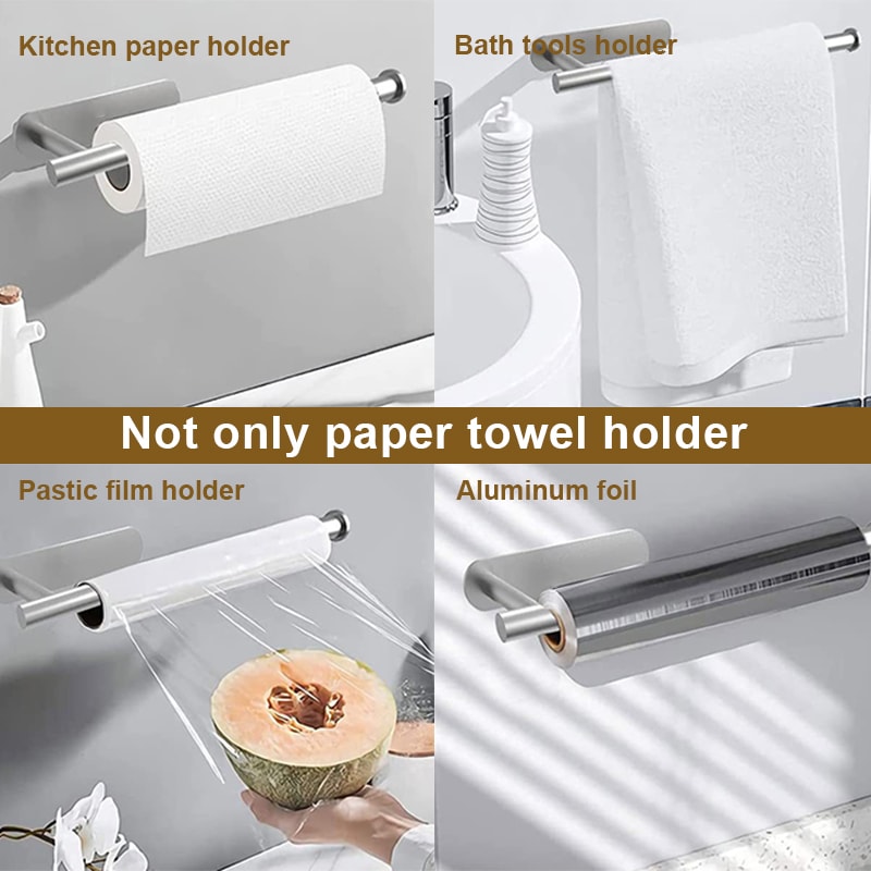 Self Adhesive Wall Mounted Paper Towel Holder Stainless Steel No Drill Bathroom Kitchen Rack 4