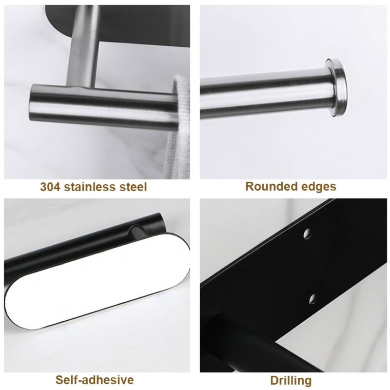 Self Adhesive Wall Mounted Paper Towel Holder Stainless Steel No Drill Bathroom Kitchen Rack 6