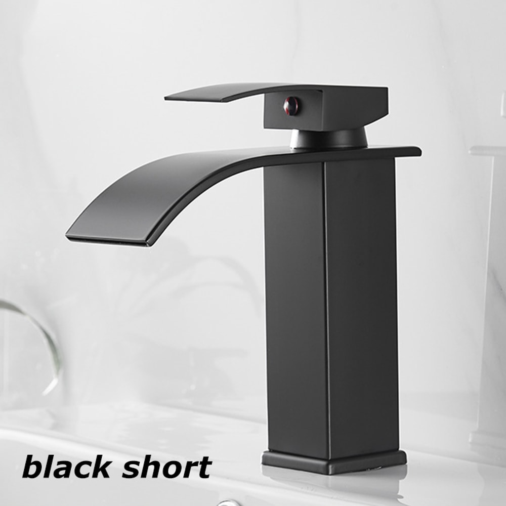 Matte Black Waterfall Bathroom Faucet Stainless Steel Hot Cold Basin Tap 7