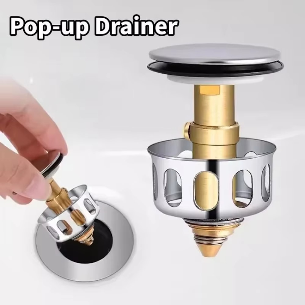 Universal Pop Up Sink Stopper with Drain Hair Catcher Metal Bathroom Filter Plug