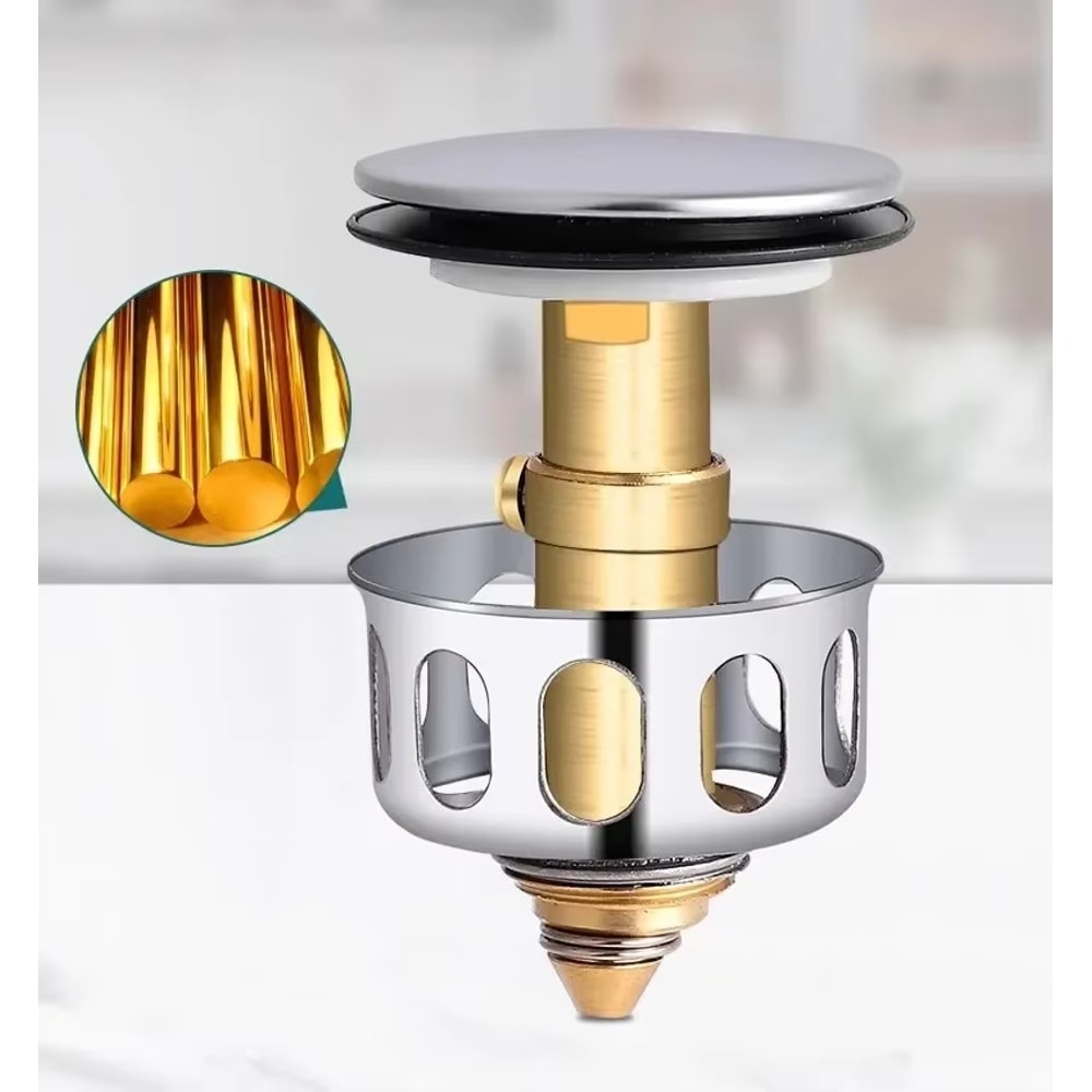 Universal Pop Up Sink Stopper with Drain Hair Catcher Metal Bathroom Filter Plug