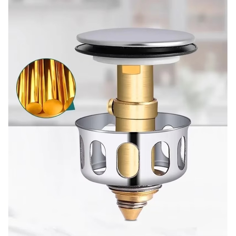 Universal Pop Up Sink Stopper with Drain Hair Catcher Metal Bathroom Filter Plug