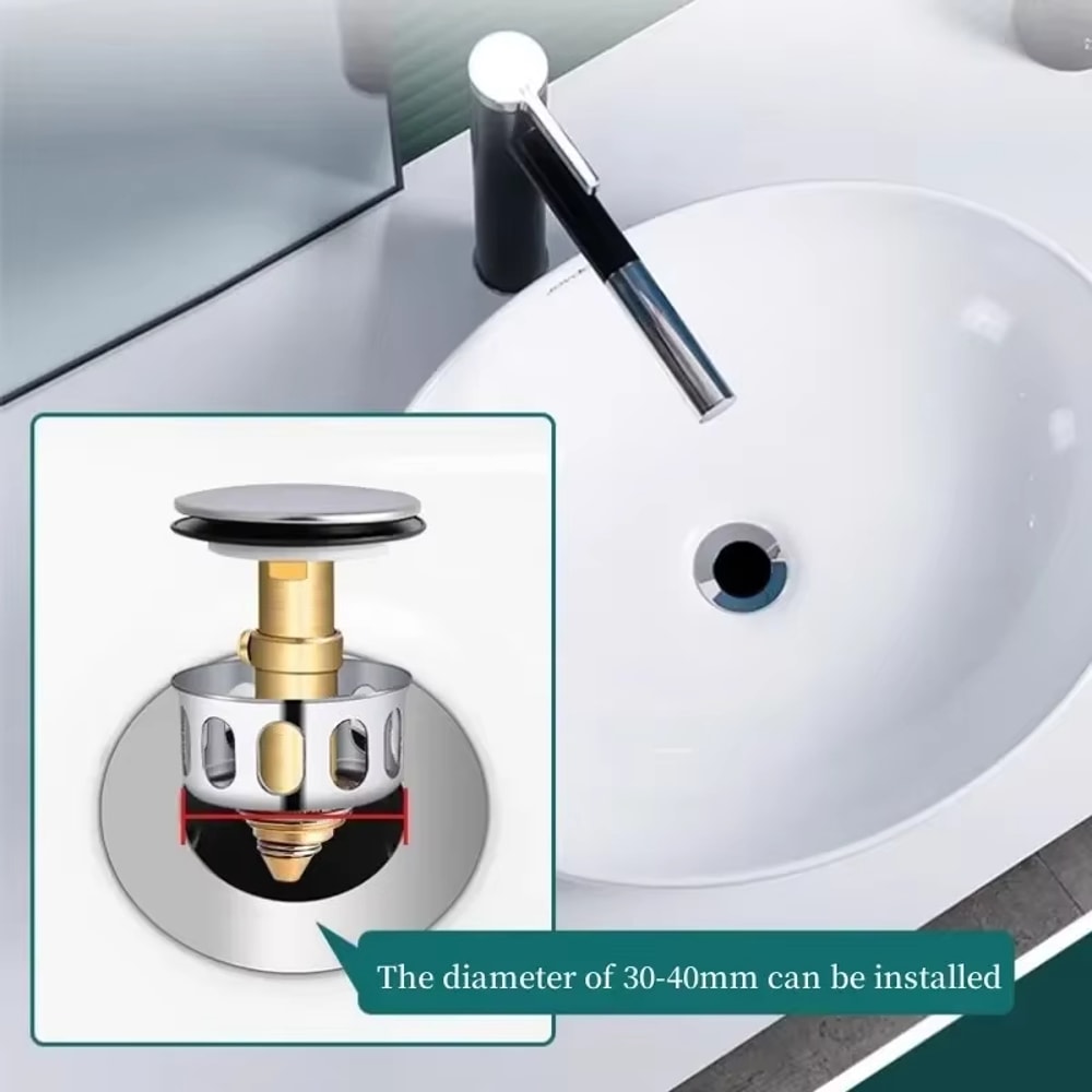 Universal Pop Up Sink Stopper with Drain Hair Catcher Metal Bathroom Filter Plug