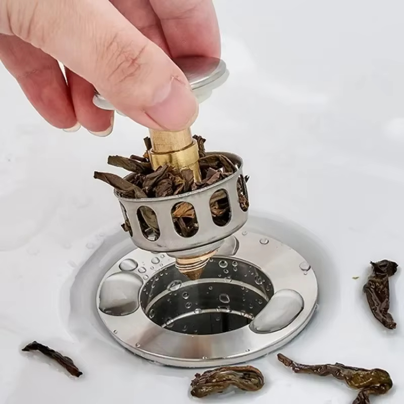 Universal Pop Up Sink Stopper with Drain Hair Catcher Metal Bathroom Filter Plug