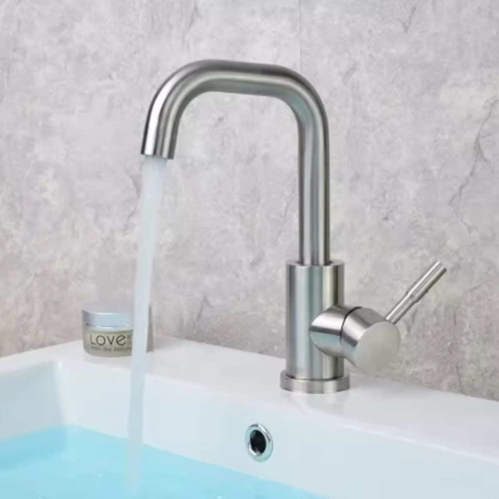 Stainless Steel Bathroom Faucet Swivel Single Lever Sink Mixer Tap 1