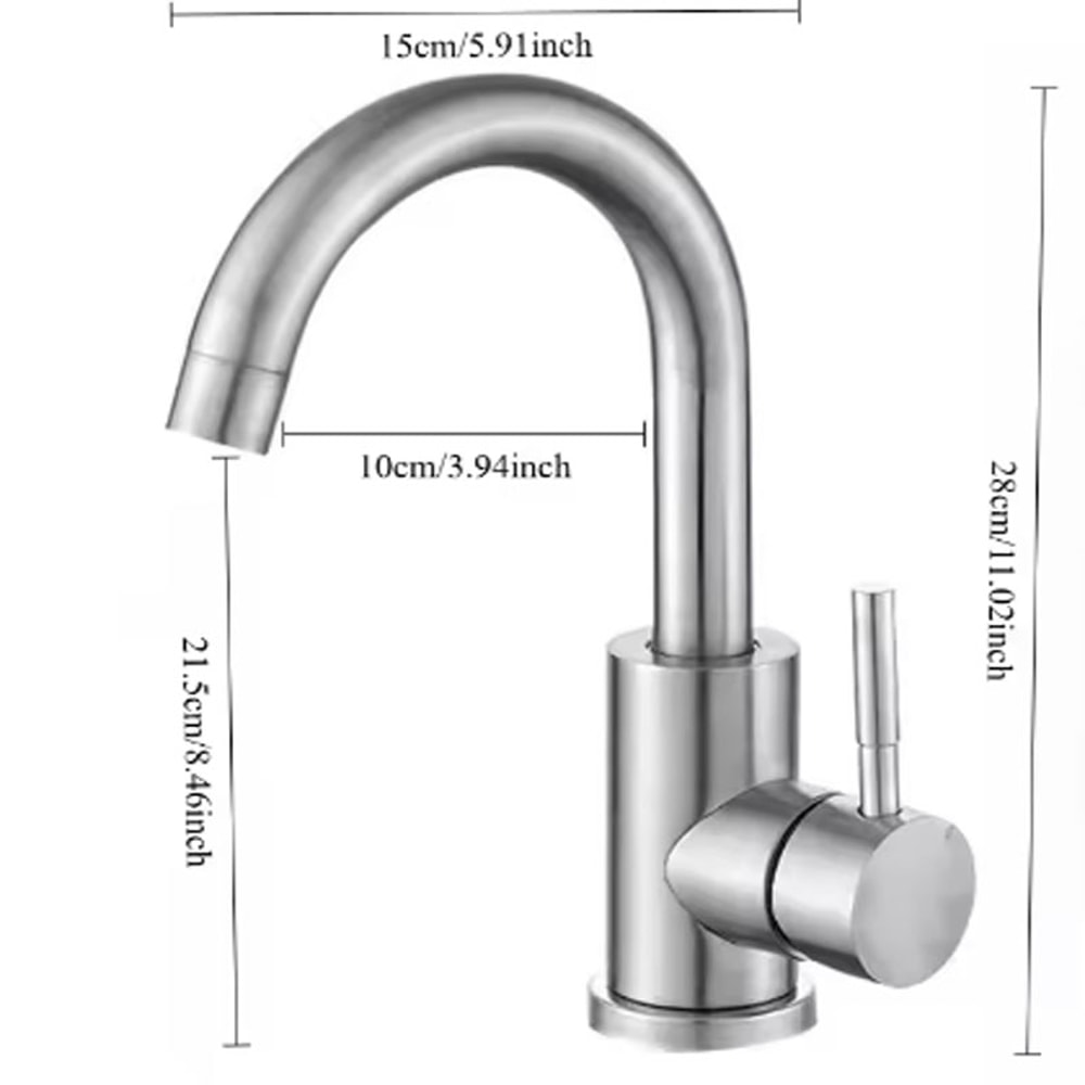 Stainless Steel Bathroom Faucet Swivel Single Lever Sink Mixer Tap 4
