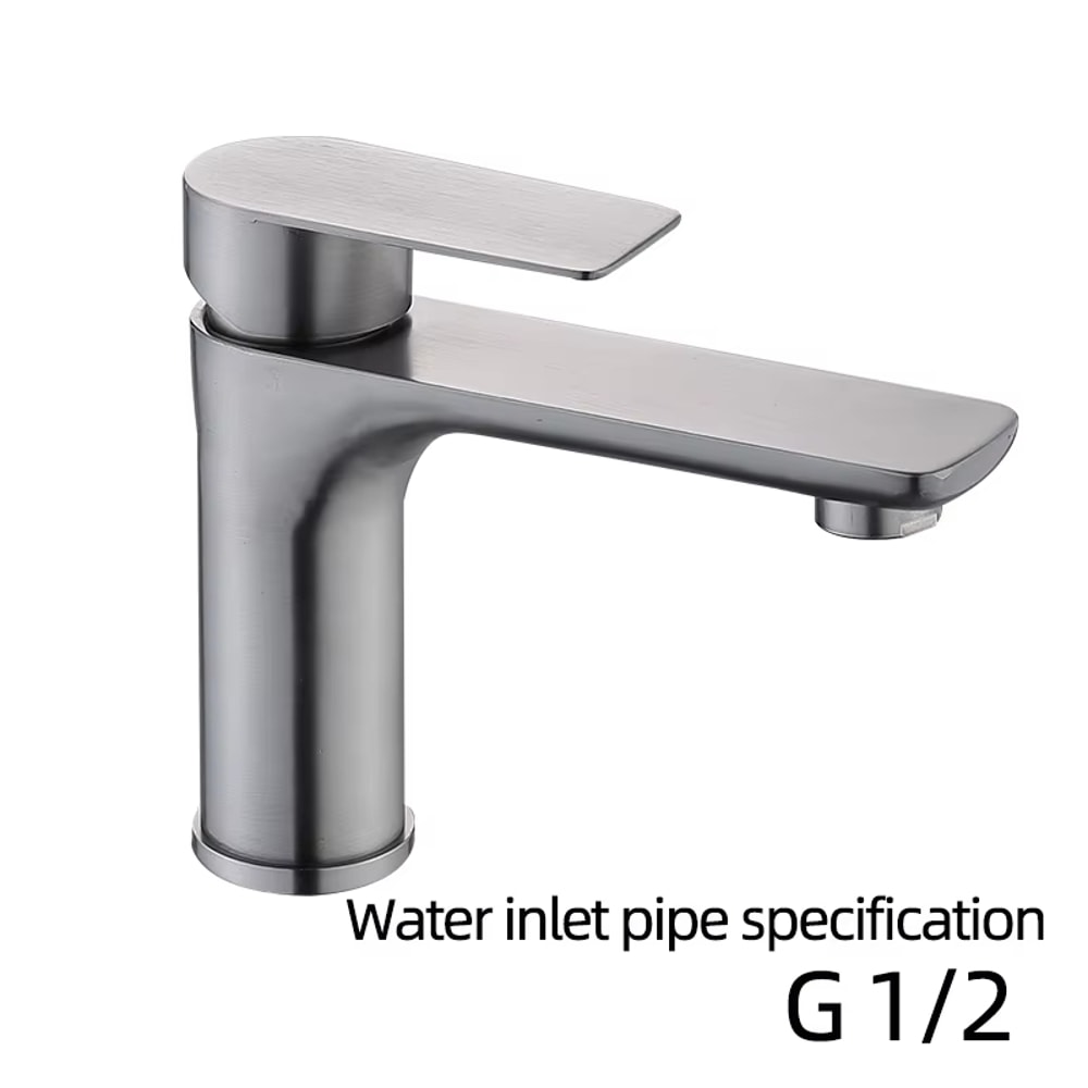 Modern Brushed Stainless Steel Bathroom Sink Faucet Single Handle Hot Cold Mixer 3