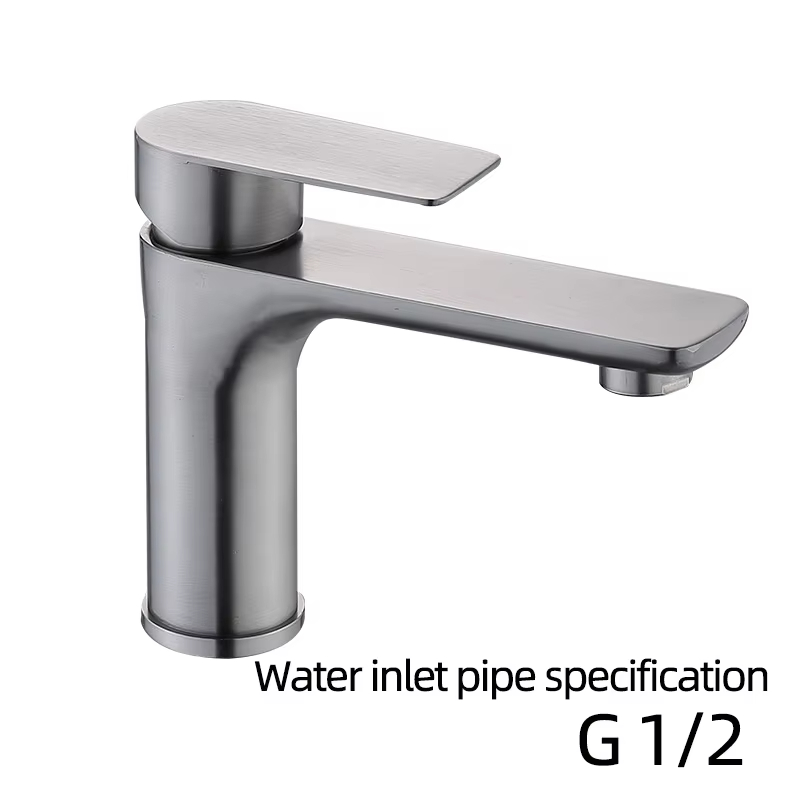 Modern Brushed Stainless Steel Bathroom Sink Faucet Single Handle Hot Cold Mixer 3