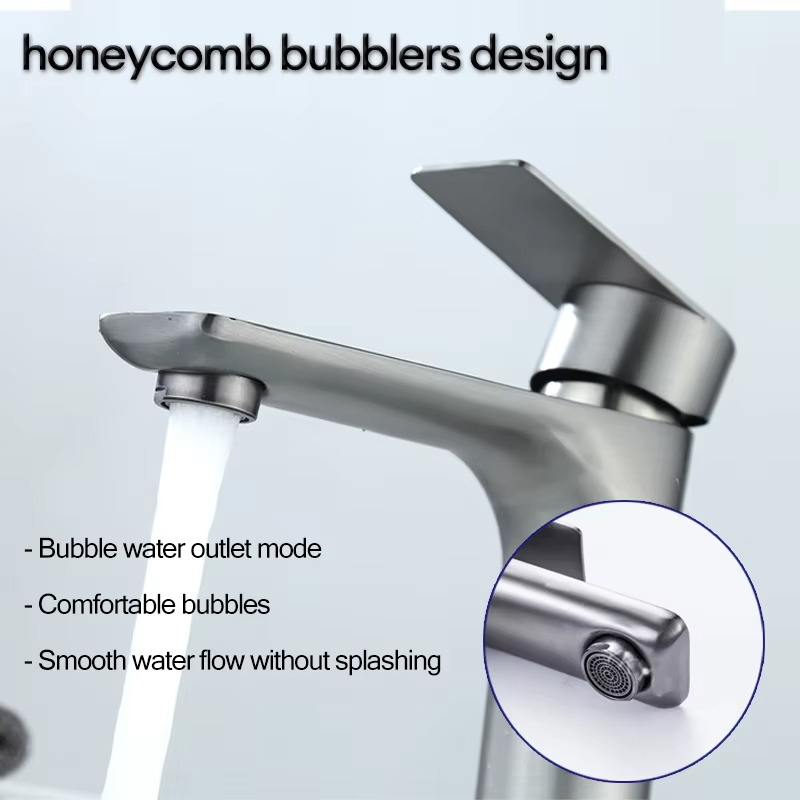 Modern Brushed Stainless Steel Bathroom Sink Faucet Single Handle Hot Cold Mixer 4