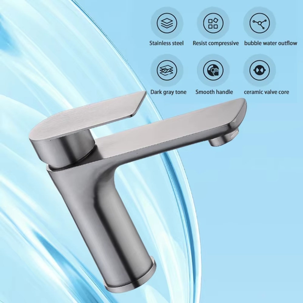 Modern Brushed Stainless Steel Bathroom Sink Faucet Single Handle Hot Cold Mixer 5