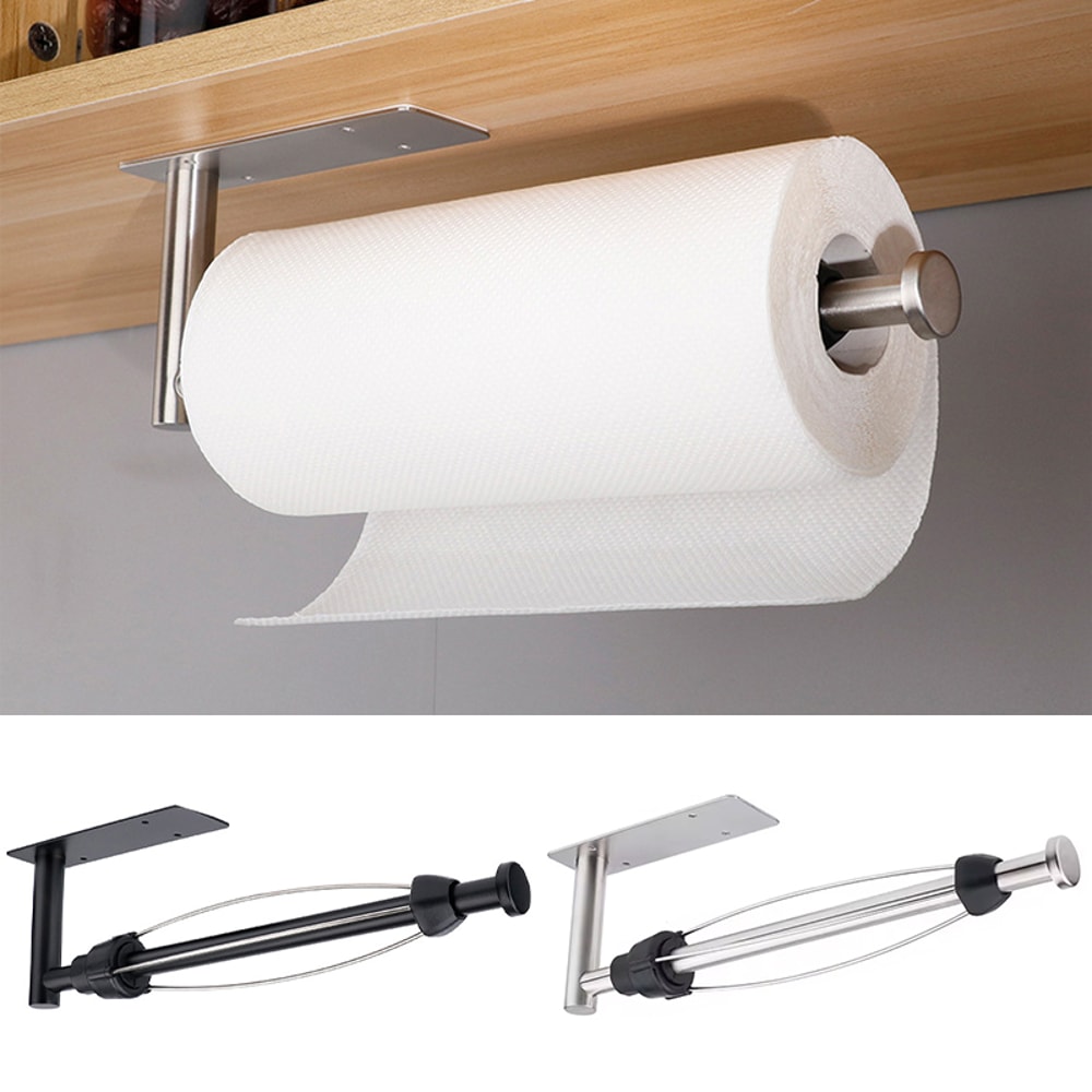 Wall Mounted Paper Towel Holder With Cutter Stainless Steel Kitchen Organizer For Cling Film Foil 0