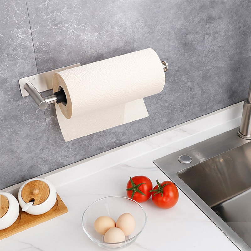 Wall Mounted Paper Towel Holder With Cutter Stainless Steel Kitchen Organizer For Cling Film Foil 4