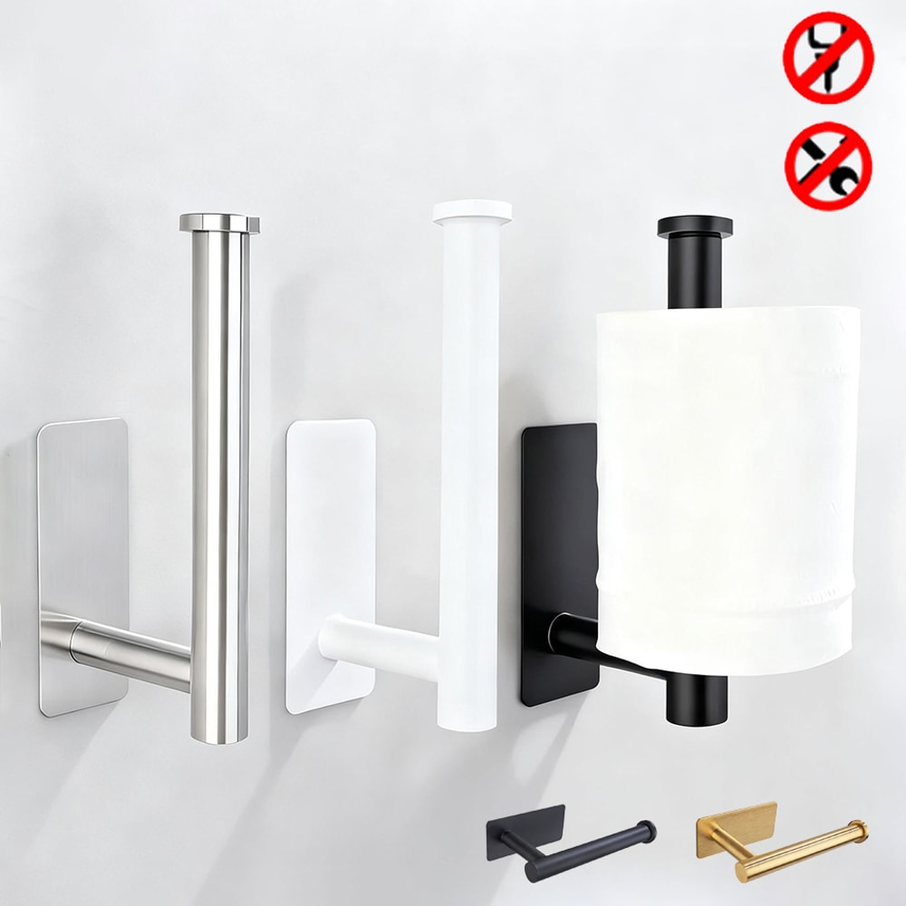 Stainless Steel Adhesive Paper Towel Holder Wall Mount Shelf for Kitchen Bathroom