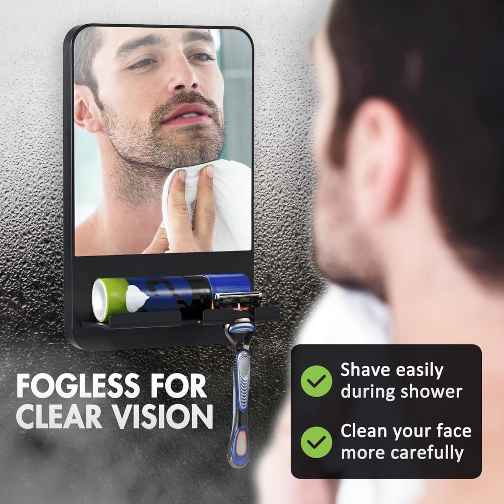 Fogless Shower Mirror with Razor Holder Anti Fog Bathroom Shaving Mirror Suction Mount