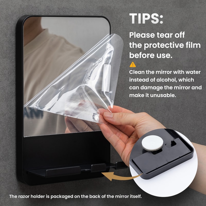 Fogless Shower Mirror with Razor Holder Anti Fog Bathroom Shaving Mirror Suction Mount