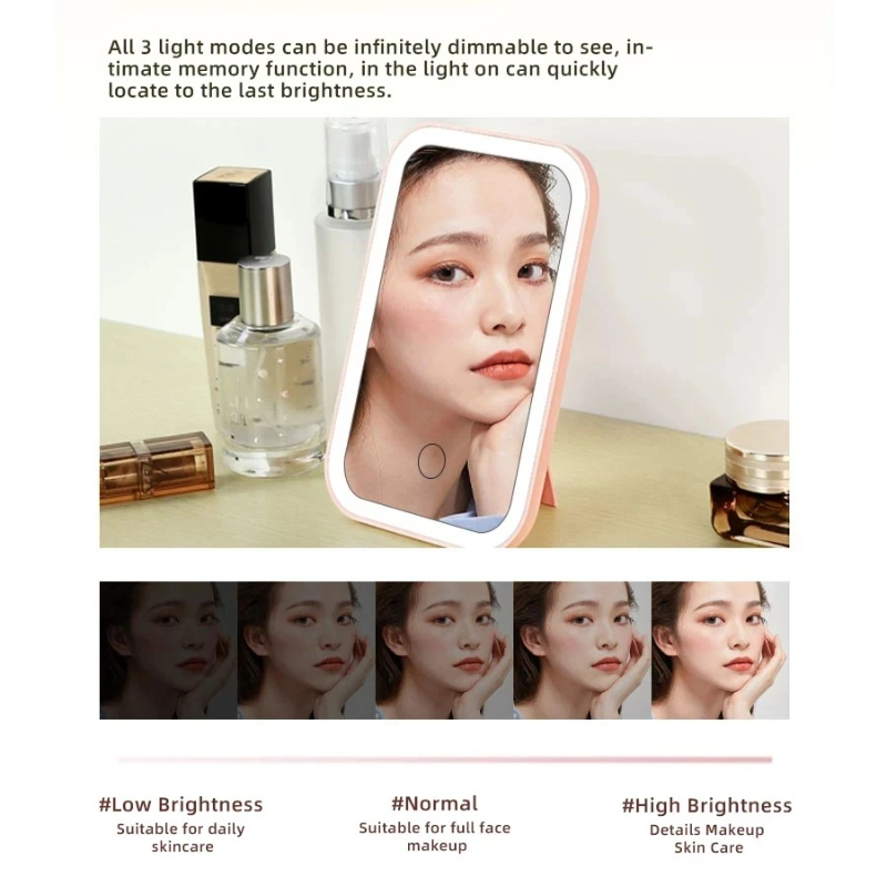 Rechargeable LED Makeup Mirror with Touch Screen & Light Modes Folding Vanity Mirror