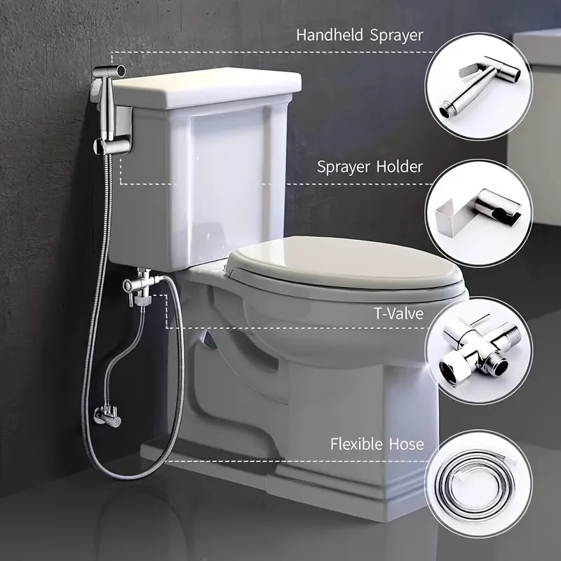 Premium Handheld Bidet Sprayer Set With Stainless Steel Hose For Easy Toilet Cleaning Hygiene 4