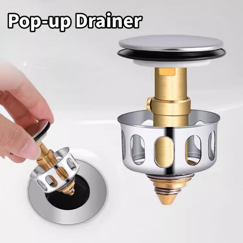 Universal Pop Up Sink Drain Stopper with Hair Catcher Filter for Bathroom Basin