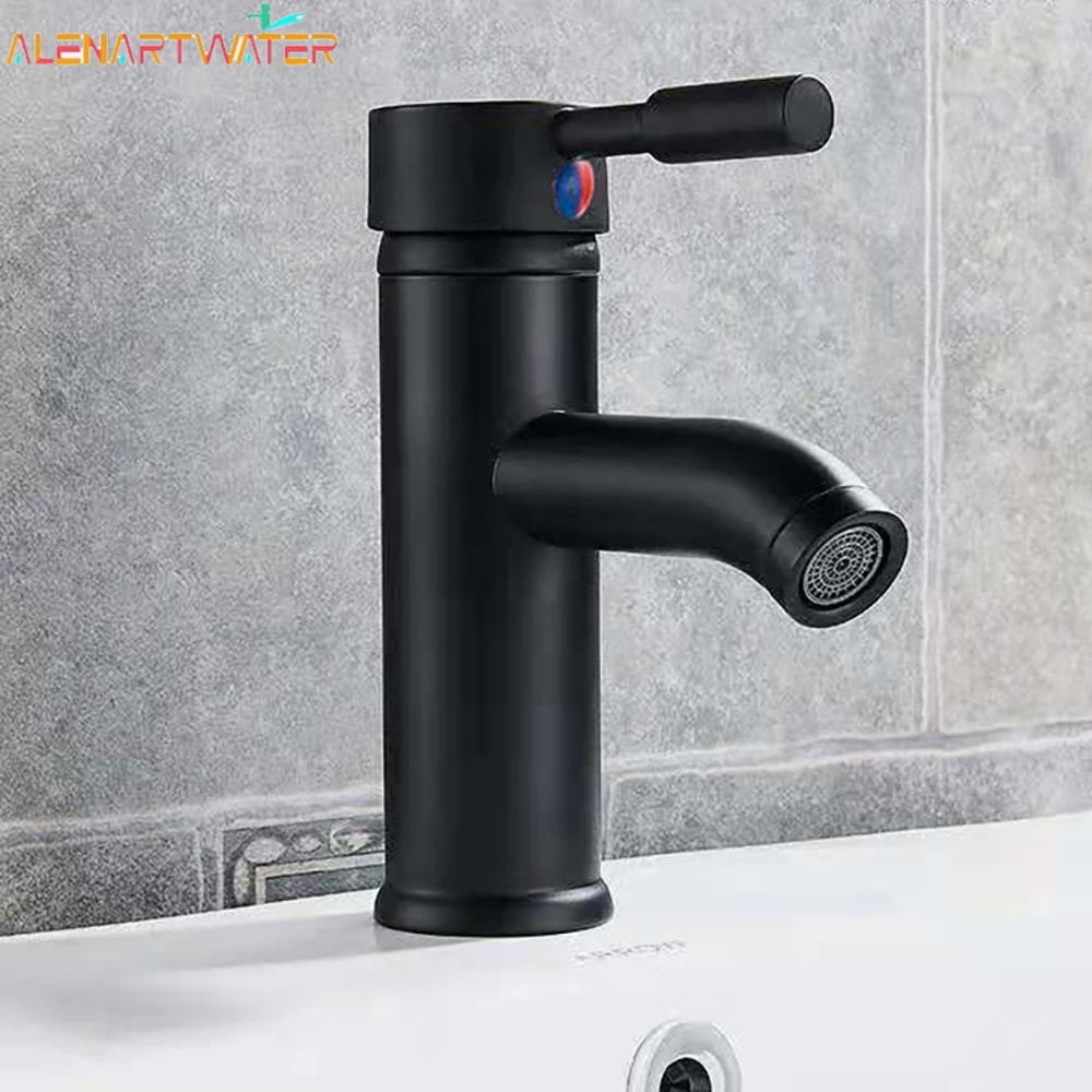 Matte Black Bathroom Sink Faucet Single Handle Hot Cold Mixer Tap 0