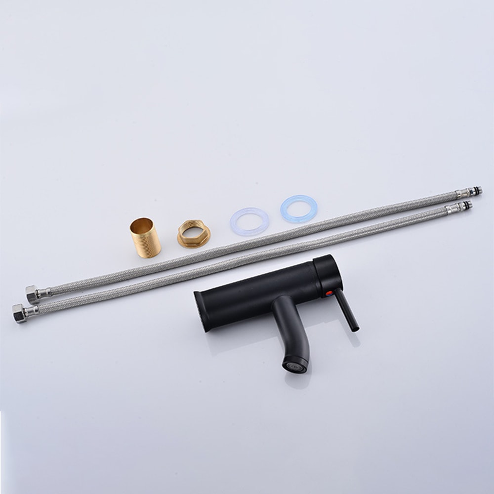 Matte Black Bathroom Sink Faucet Single Handle Hot Cold Mixer Tap 5