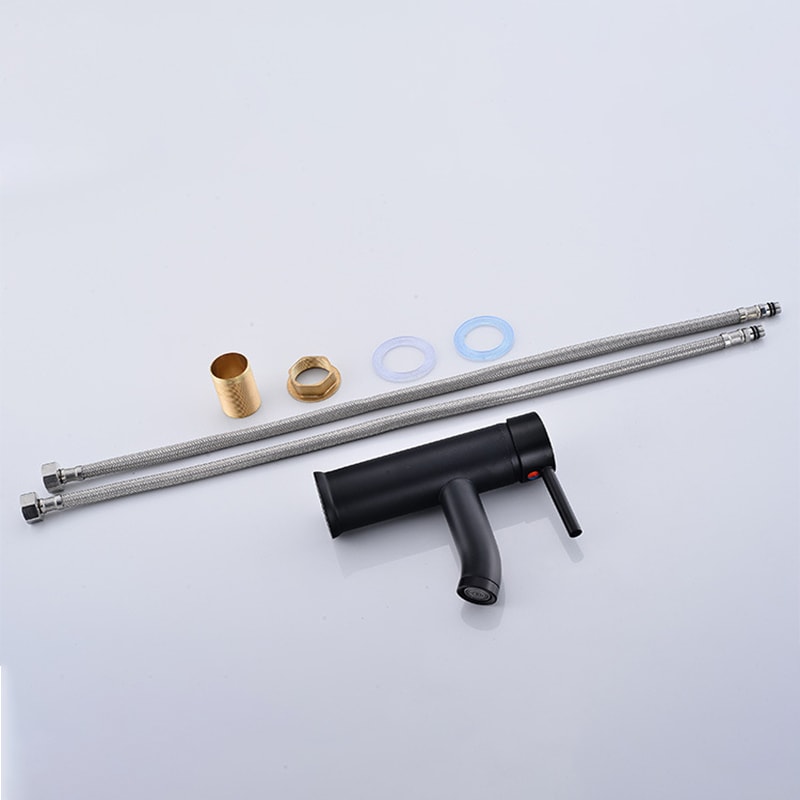 Matte Black Bathroom Sink Faucet Single Handle Hot Cold Mixer Tap 5