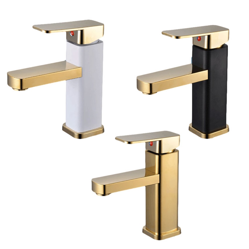 Luxury Gold Bathroom Faucet Stainless Steel Square Mixer Tap 4