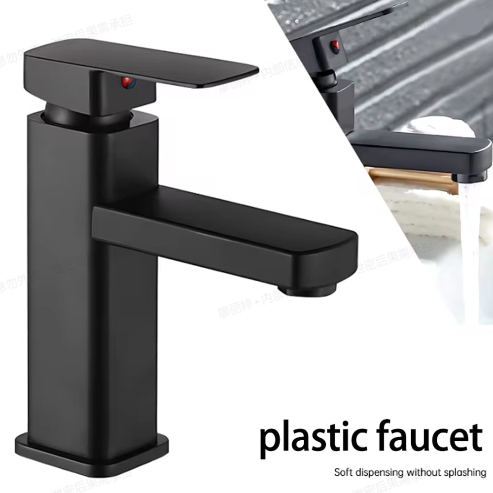Matte Black Bathroom Faucet Hot Cold Mixer Tap Square Deck Mounted Basin Faucet 0