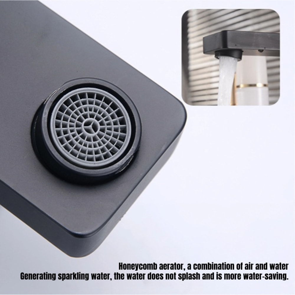 Matte Black Bathroom Faucet Hot Cold Mixer Tap Square Deck Mounted Basin Faucet 1