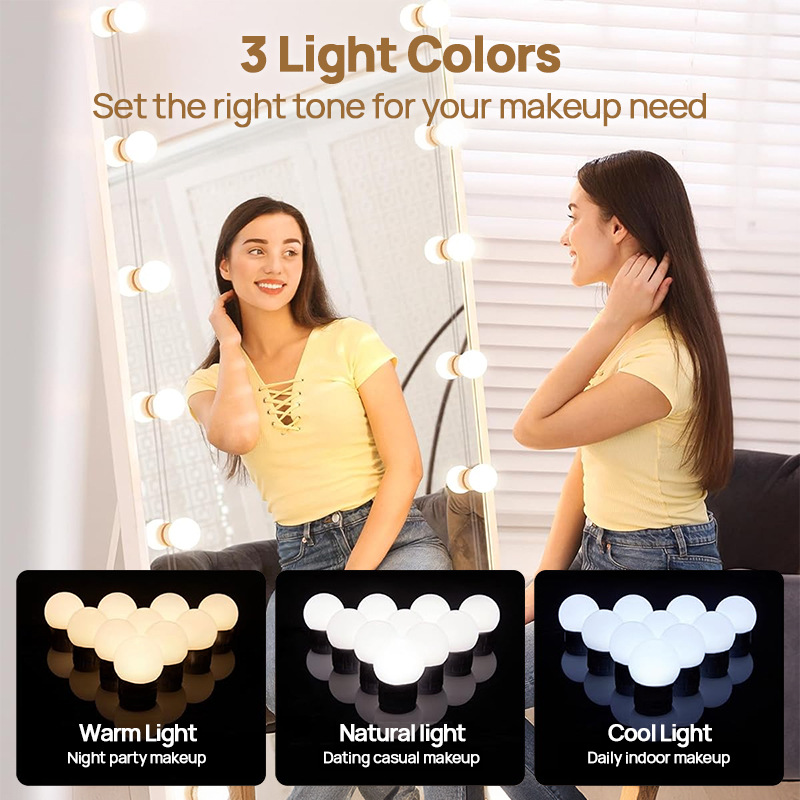 Hollywood LED Vanity Mirror Lights Stick On Kit With Dimmable Color Modes USB Powered 4