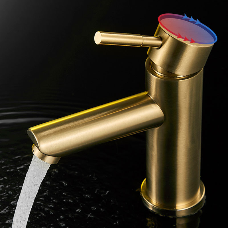 Modern Brushed Gold Bathroom Faucet Stainless Steel Basin Mixer Tap with Hot & Cold Control
