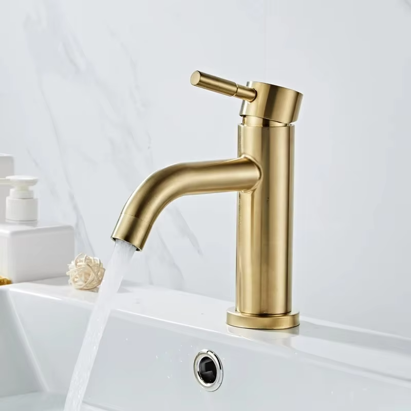 Modern Brushed Gold Bathroom Faucet Stainless Steel Basin Mixer Tap with Hot & Cold Control
