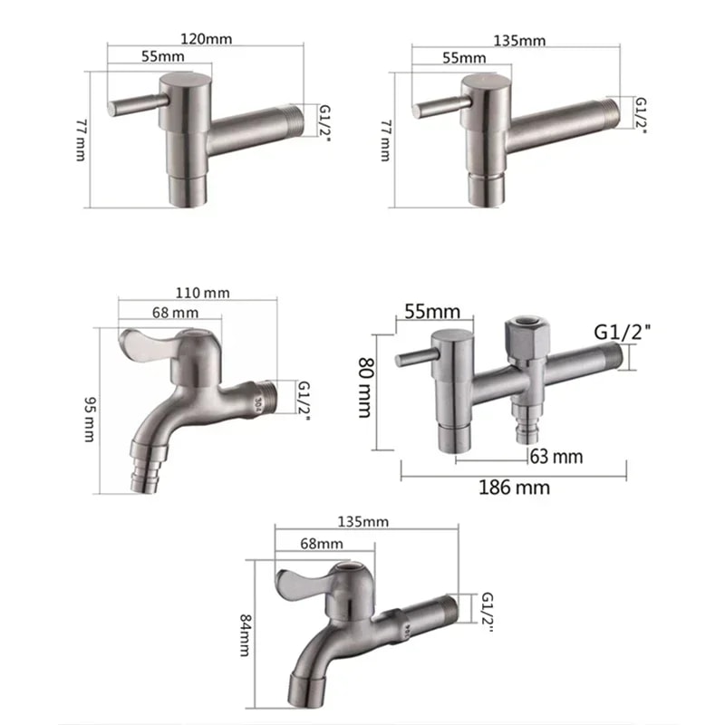 Stainless Steel Garden Faucet Wall Mounted Bibcock For Outdoor Sink And Mop Use 5