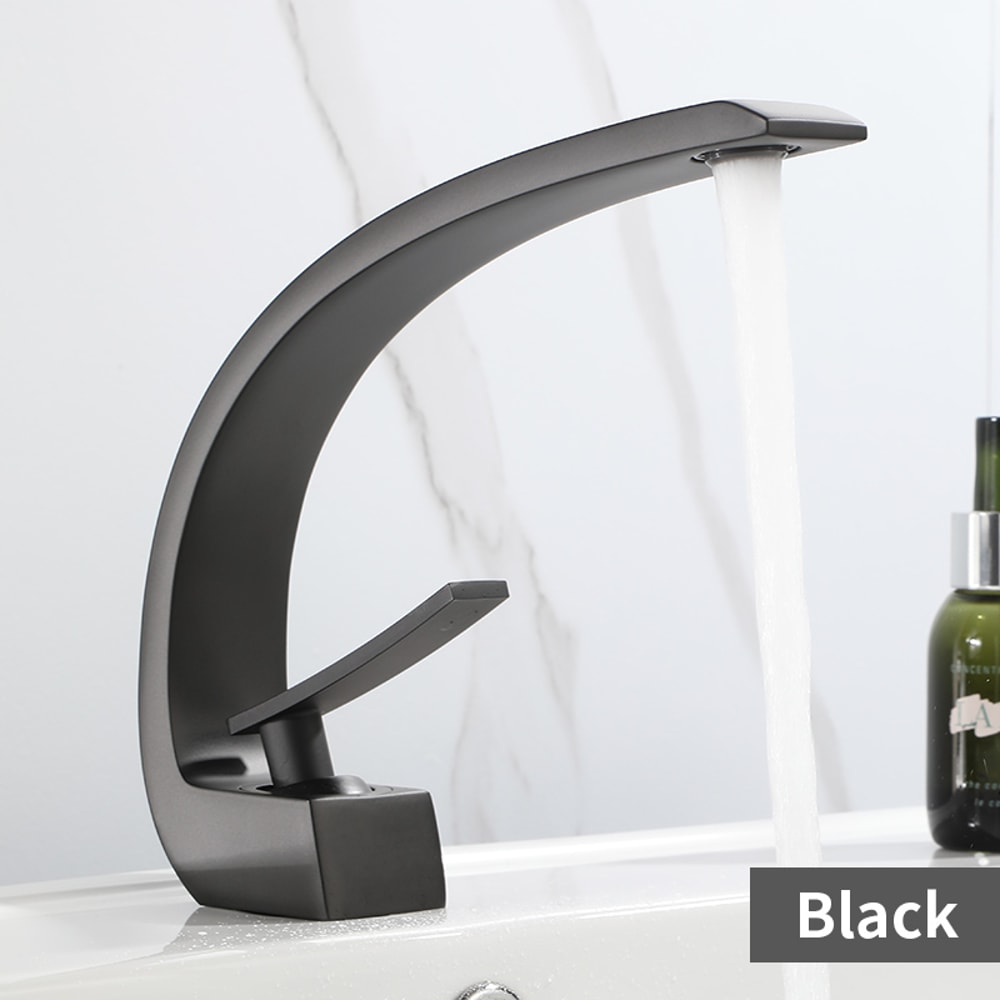 Modern Waterfall Bathroom Faucet Black Gold Single Handle Basin Mixer Tap