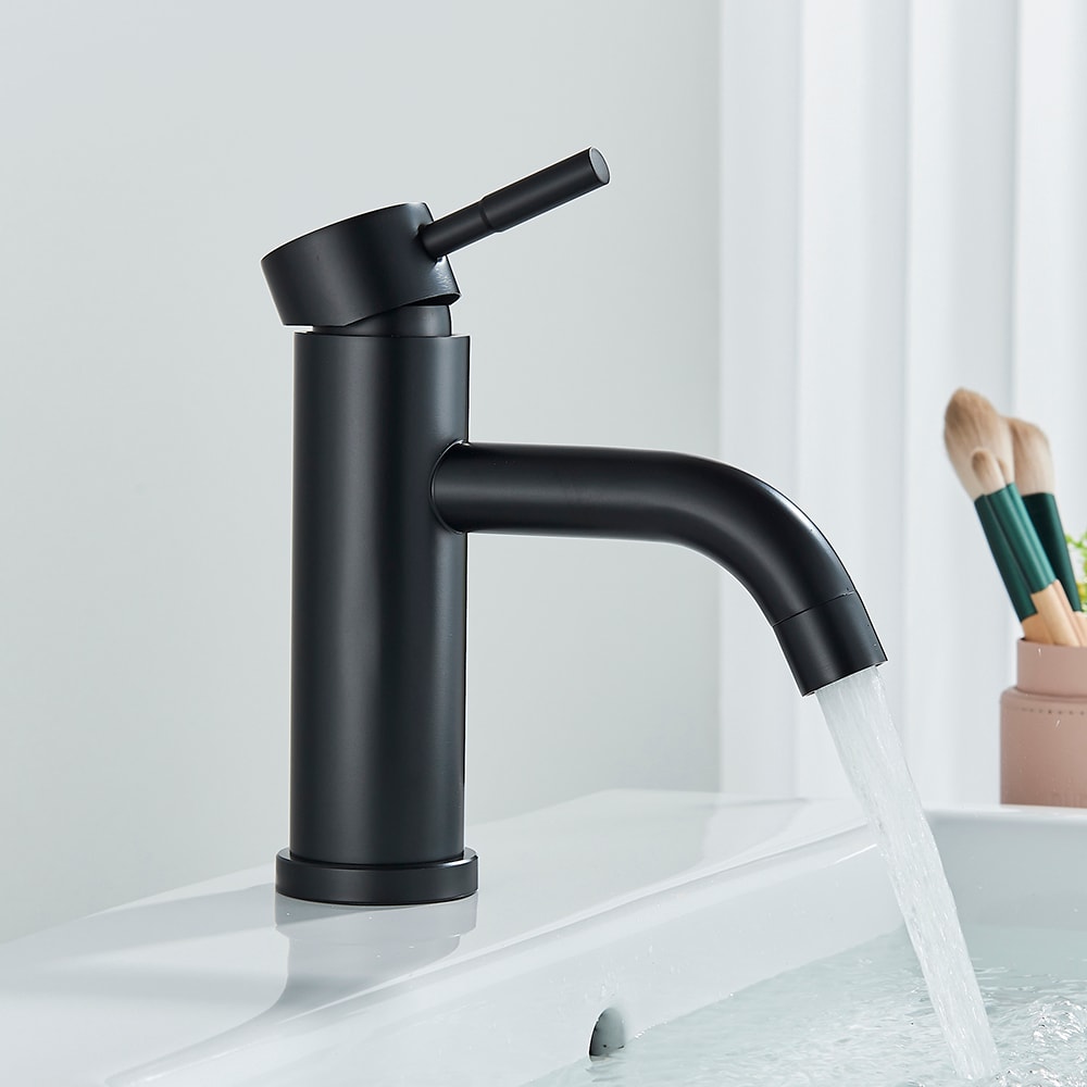 Matte Black Bathroom Faucet for Vessel Sink Solid Brass Hot Cold Mixer Tap Tall or Short
