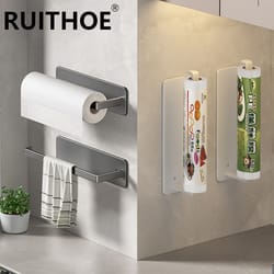 self adhesive paper towel holder wall mount no drill kitchen & bathroom storage rack