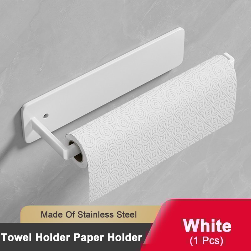 Self Adhesive Paper Towel Holder Wall Mount No Drill Kitchen & Bathroom Storage Rack