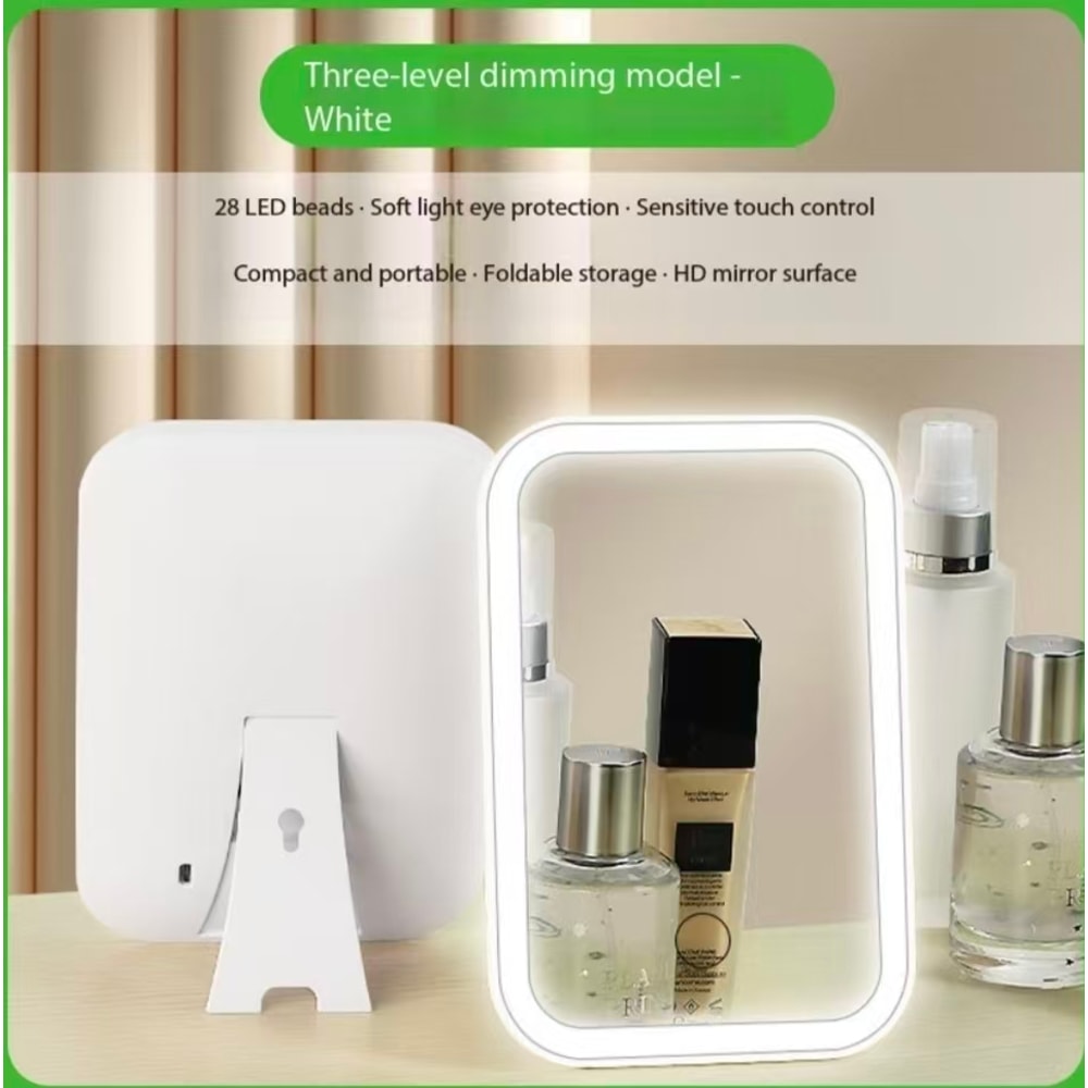 LED Touch Screen Makeup Mirror with Lights Rechargeable Folding Vanity Mirror Color Modes