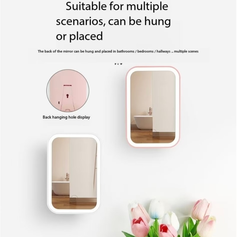 LED Touch Screen Makeup Mirror with Lights Rechargeable Folding Vanity Mirror Color Modes