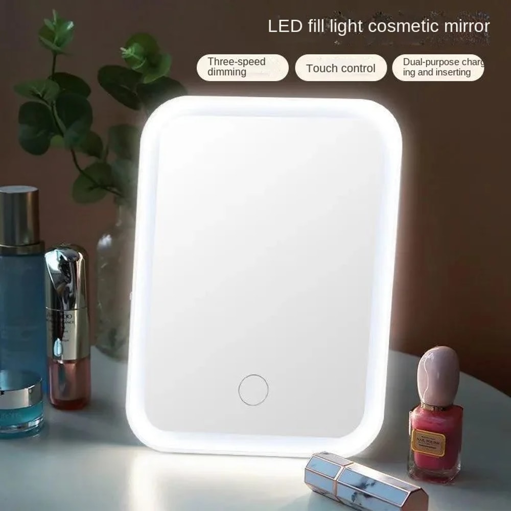 LED Touch Screen Makeup Mirror with Lights Rechargeable Folding Vanity Mirror Color Modes