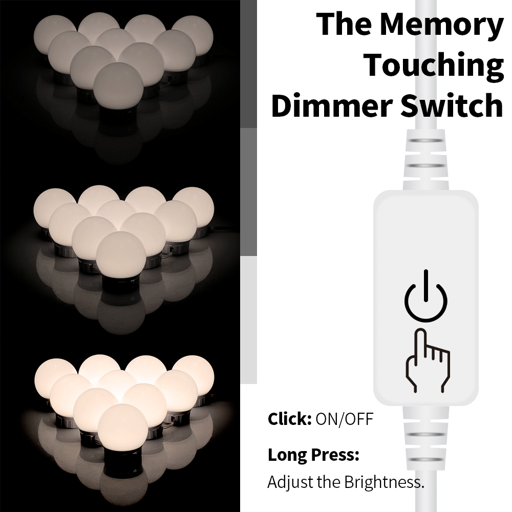 Hollywood Style LED Vanity Lights USB Dimmable Makeup Mirror Lighting Kit