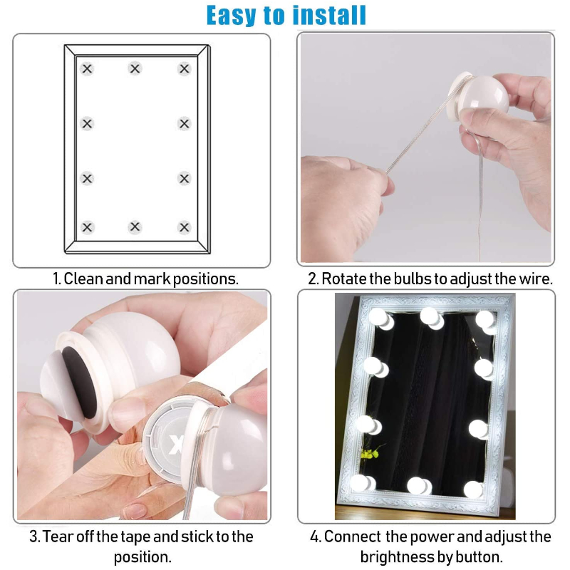 Hollywood Style LED Vanity Lights USB Dimmable Makeup Mirror Lighting Kit