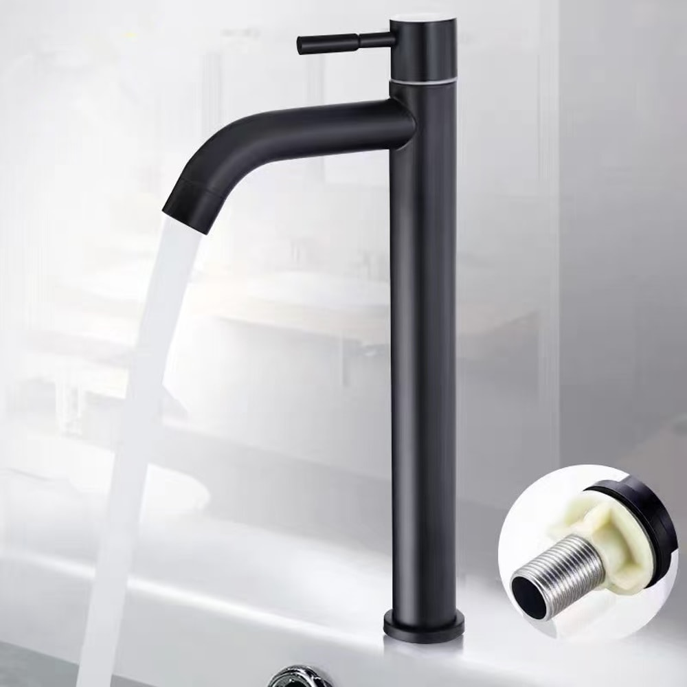 Stainless Steel Single Cold Faucet Quick Open Tall Sink Tap for Kitchen Bathroom