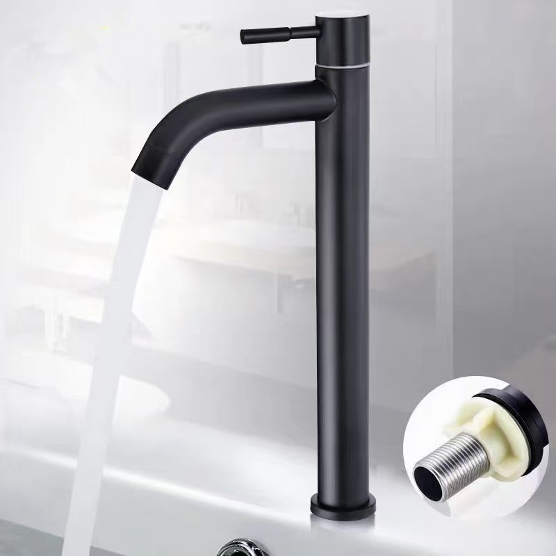 Stainless Steel Single Cold Faucet Quick Open Tall Sink Tap for Kitchen Bathroom