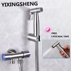 premium stainless steel bidet sprayer set with dual valve faucet & flexible hose for hygienic bathroom cleaning