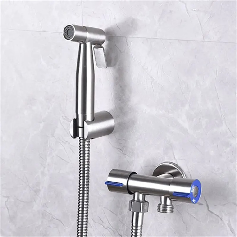 Premium Stainless Steel Bidet Sprayer Set with Dual Valve Faucet & Flexible Hose for Hygienic Bathroom Cleaning