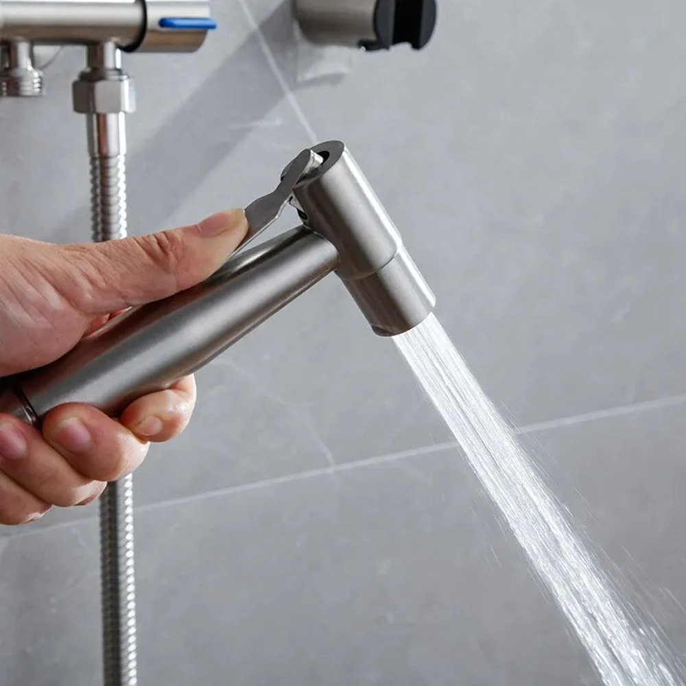 Premium Stainless Steel Bidet Sprayer Set with Dual Valve Faucet & Flexible Hose for Hygienic Bathroom Cleaning