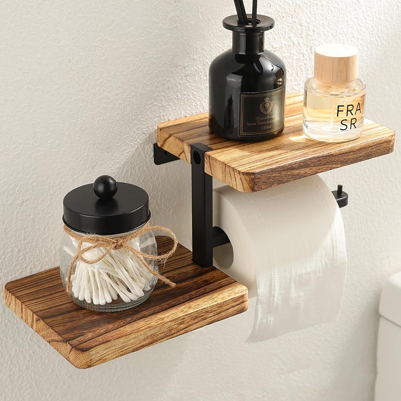 Wooden Paper Towel Holder Countertop Stand Space Saving Kitchen Organizer