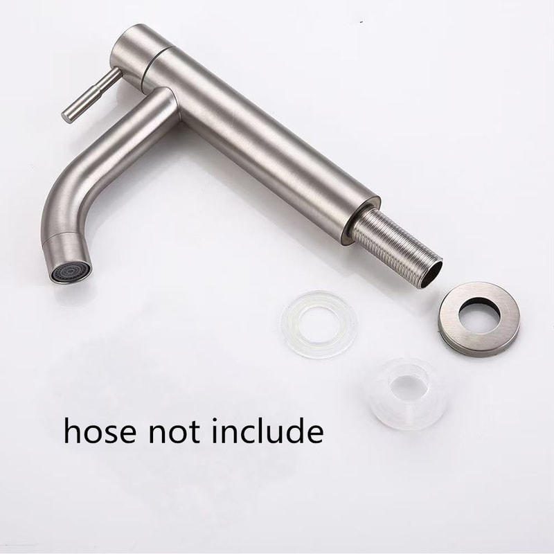 High Rise Stainless Steel Basin Faucet Single Cold Water Tap Matte Black Silver