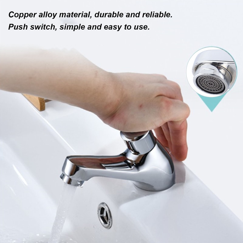 Push Button Time Delay Sink Faucet Water Saving Copper Tap for Bathroom Kitchen