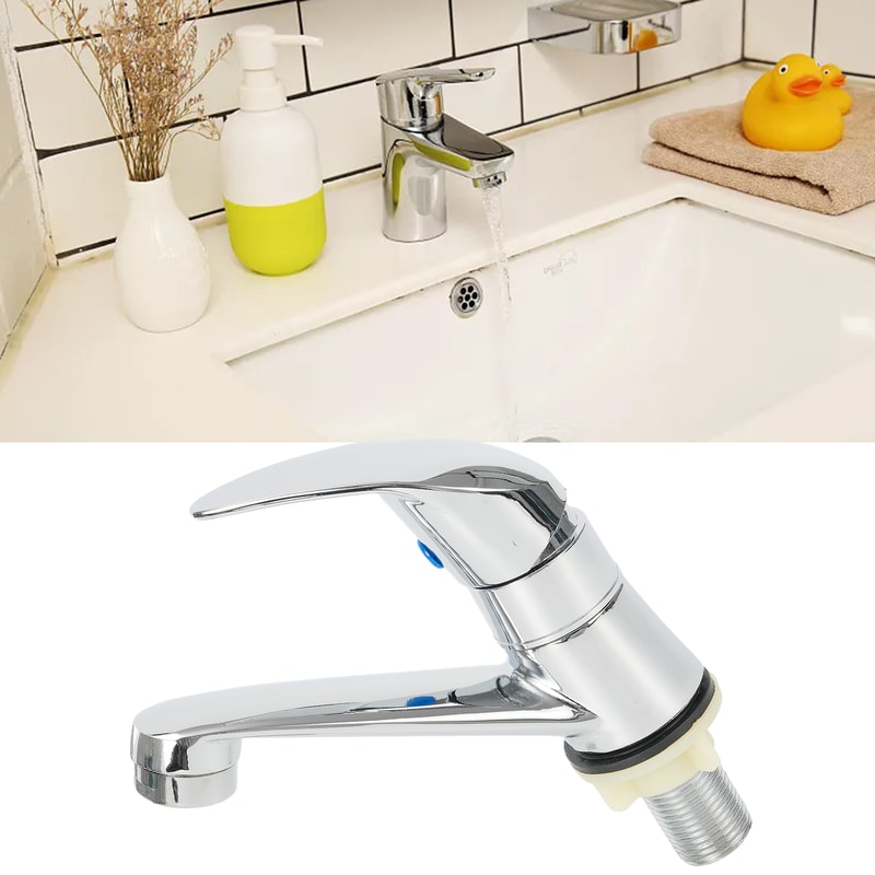 Modern Single Cold Water Faucet Silver Deck Mounted Bathroom Tap with Single Handle